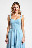 Sky Blue Sweetheart A Line High-Low Bridesmaid Dress