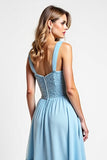 Sky Blue Sweetheart A Line High-Low Bridesmaid Dress
