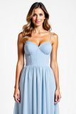 Sweetheart Sky Blue Backless Long Bridesmaid Dress