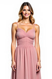 Dusty Rose A Line Backless Long Bridesmaid Dress