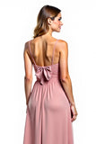 Dusty Rose A Line Backless Long Bridesmaid Dress