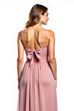 Dusty Rose A Line Backless Long Bridesmaid Dress