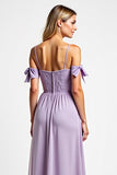 Purple Chiffon Long Spaghetti Straps Bridesmaid Dress
