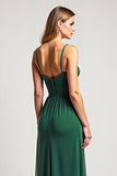 Dark Green V-Neck Chiffon Long Bridesmaid Dress with Slit