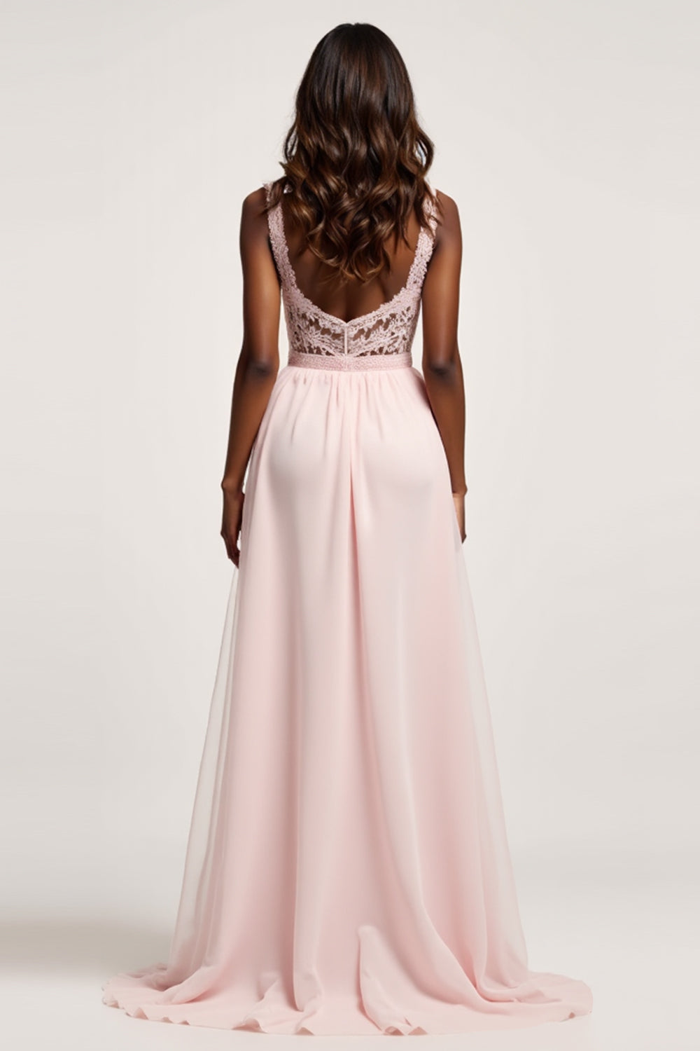 Corset Candy Pink A Line Chiffon Ruched Long Prom Dress with Slit