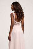 Corset Candy Pink A Line Chiffon Ruched Long Prom Dress with Slit