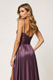 Sparkly Purple A Line Spaghetti Straps Long Prom Dress with Slit