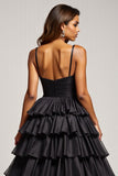 Black Long Tiered Ball Gown Prom Dress With Slit