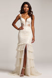 Mermaid V-Neck Light Champagne Long Prom Dress with Slit