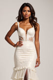 Mermaid V-Neck Light Champagne Long Prom Dress with Slit