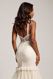 Mermaid V-Neck Light Champagne Long Prom Dress with Slit