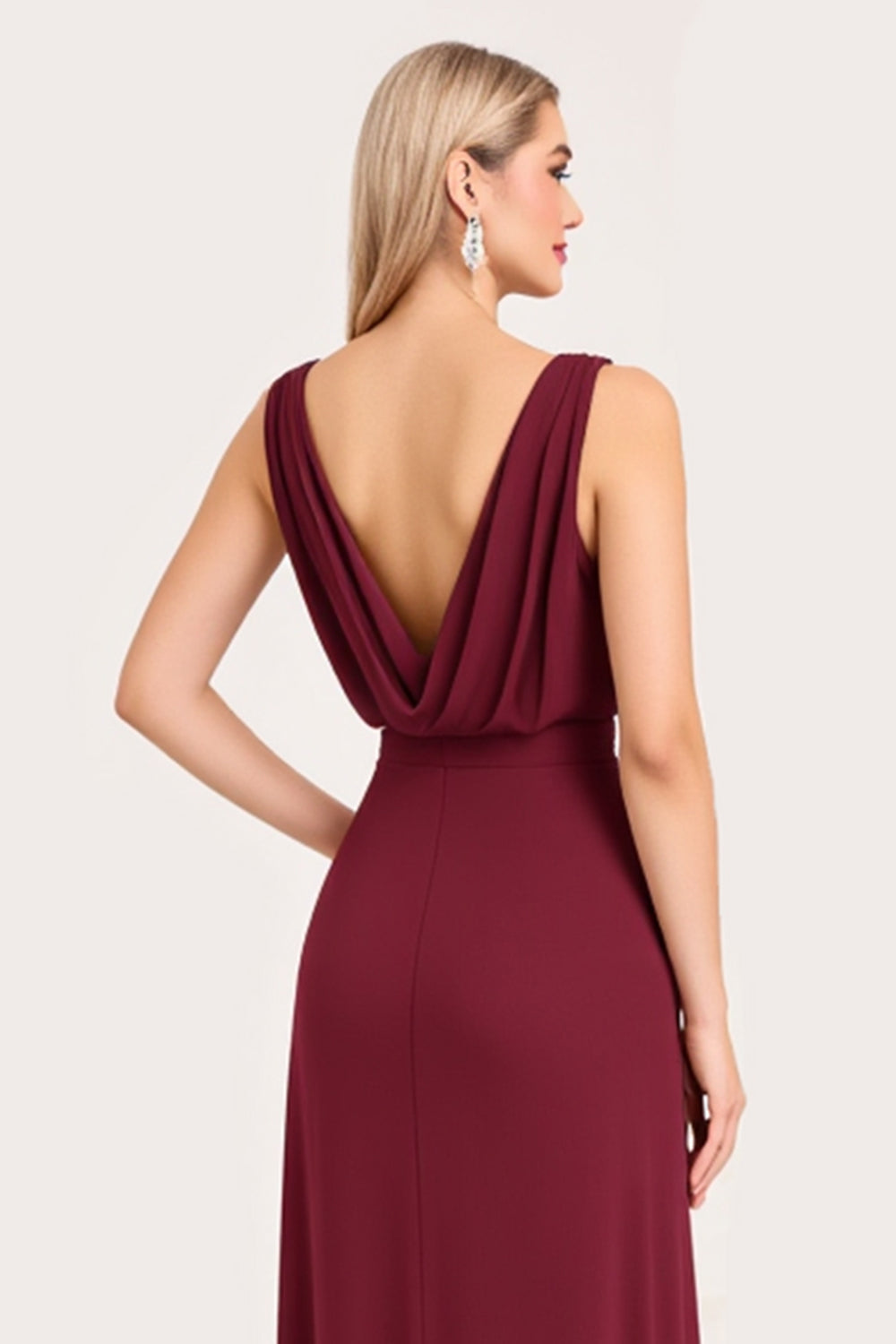 A Line Burgundy Chiffon Sleeveless Long Bridesmaid Dress with Slit