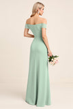 Mint Sheath Chiffon Square Neck Long Bridesmaid Dress