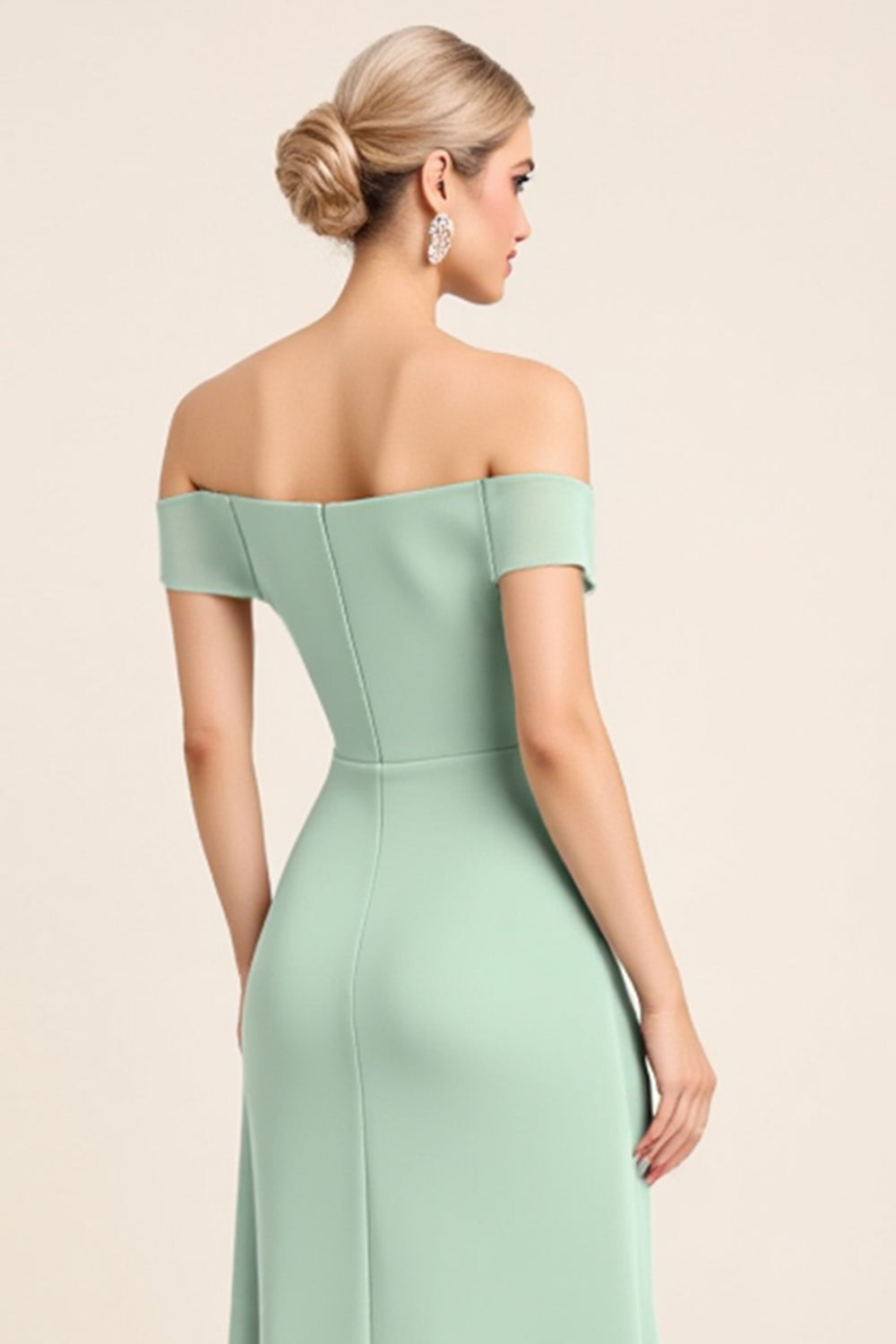 Mint Sheath Chiffon Square Neck Long Bridesmaid Dress