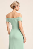 Mint Sheath Chiffon Square Neck Long Bridesmaid Dress