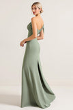 Chiffon Olive Sheath One Shoulder Long Bridesmaid Dress