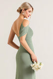 Chiffon Olive Sheath One Shoulder Long Bridesmaid Dress