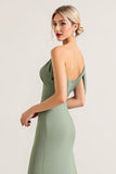 Chiffon Olive Sheath One Shoulder Long Bridesmaid Dress
