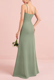 Eucalyptus Sheath Chiffon Backless Long Bridesmaid Dress