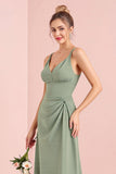 Eucalyptus Sheath Chiffon Backless Long Bridesmaid Dress