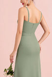Eucalyptus Sheath Chiffon Backless Long Bridesmaid Dress
