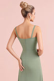 Eucalyptus Sheath Chiffon Backless Long Bridesmaid Dress