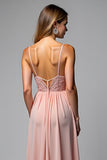 A Line Dusty Rose Chiffon V-Neck Backless Long Bridesmaid Dress