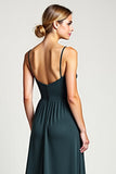 A Line Chiffon Peacock Spaghetti Straps Long Bridesmaid Dress with Slit
