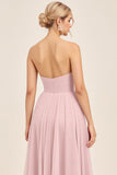 Candy Pink A Line Ruhced Sweetheart Long Bridesmaid Dress