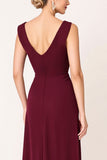 Burgundy Sheath Sleeveless Long Bridesmaid Dress with Slit
