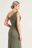 Sheath Olive One Shoulder Long Bridesmaid Dress with Slit