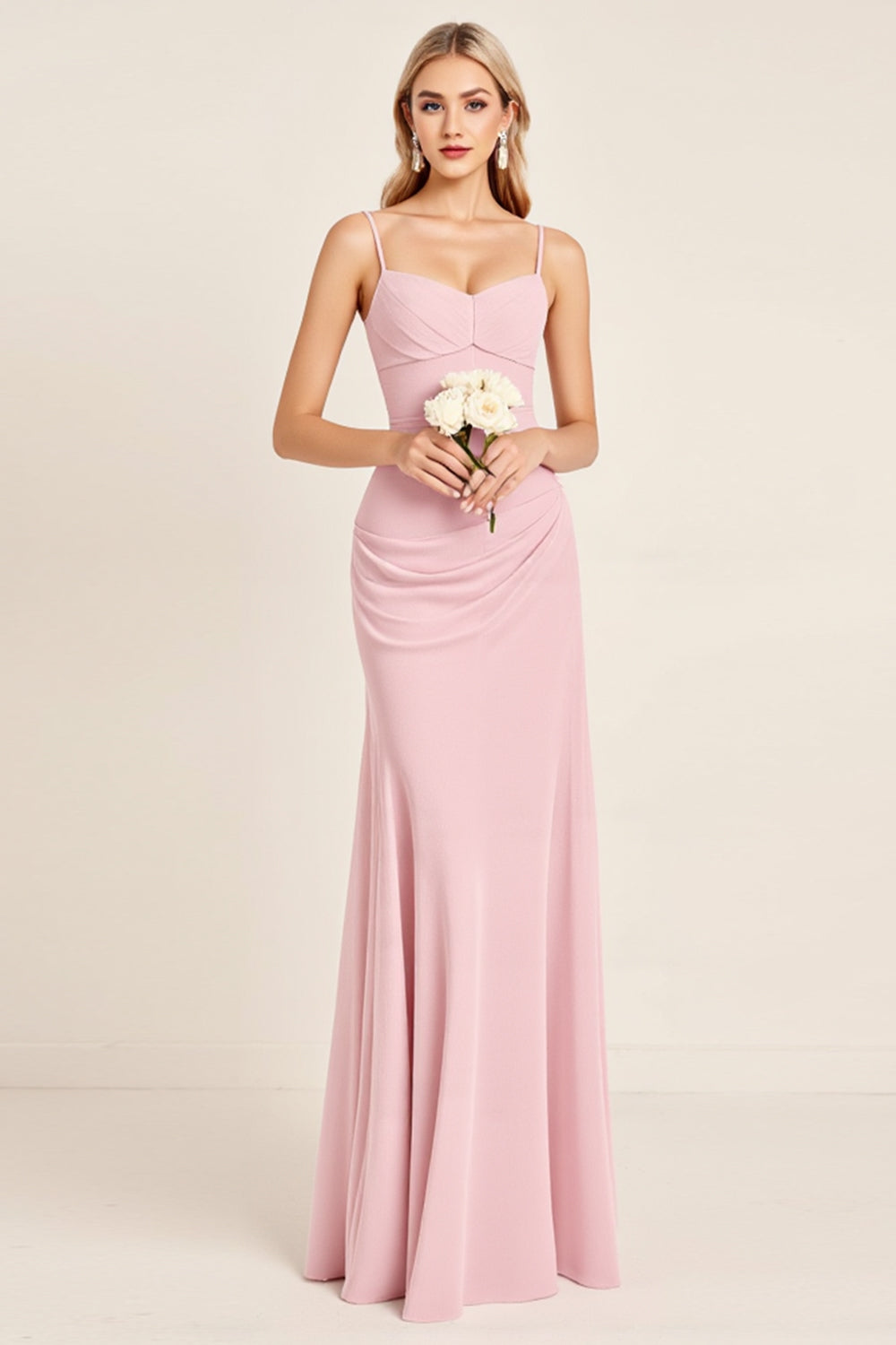 Sheath Candy Pink Strapless Satin Long Bridesmaid Dress