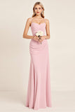 Sheath Candy Pink Strapless Satin Long Bridesmaid Dress