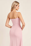 Sheath Candy Pink Strapless Satin Long Bridesmaid Dress