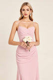 Sheath Candy Pink Strapless Satin Long Bridesmaid Dress
