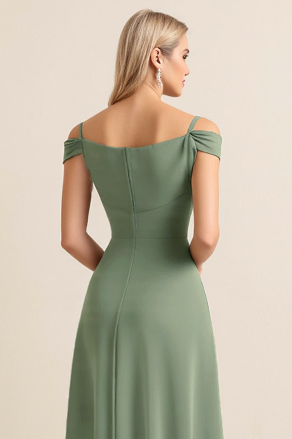 Eucalyptus Sheath Cold Shoulder Long Bridesmaid Dress with Slit