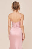 Blush Pink Satin Backless Long Bridesmaid Dress with Slit