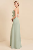Sage Sheath Long Strapless Bridesmaid Dress with Bow