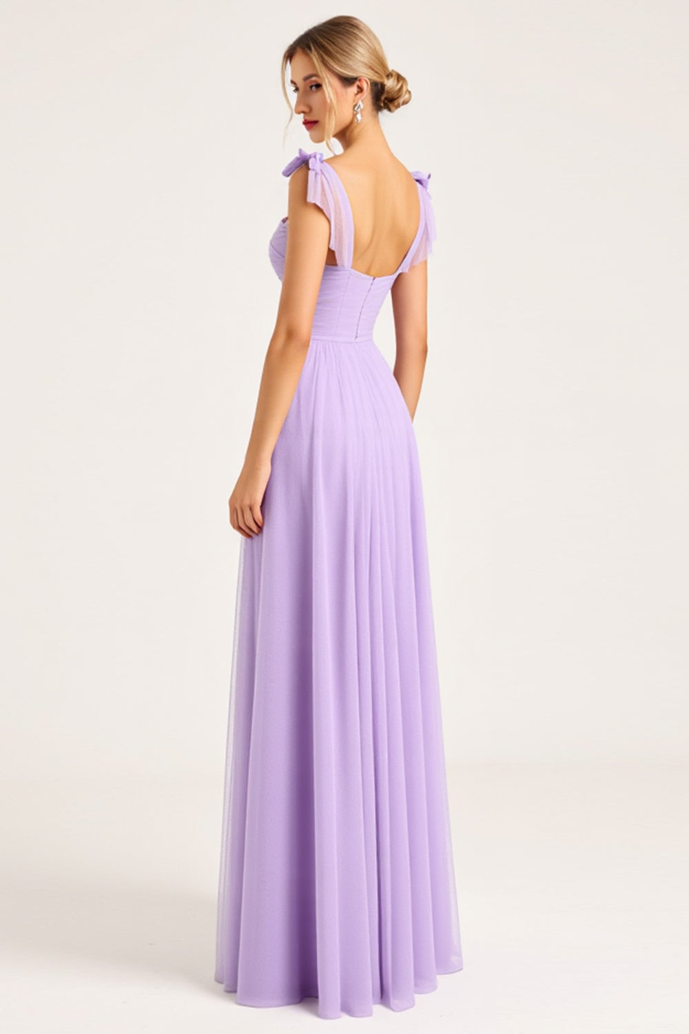 Lilac A Line Spaghetti Straps Long Bridesmaid Dress with Slit