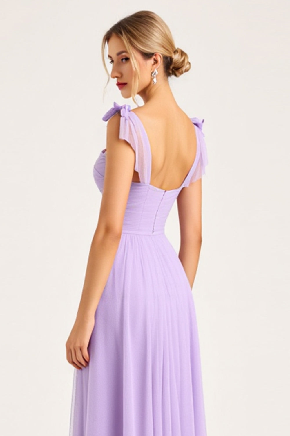 Lilac A Line Spaghetti Straps Long Bridesmaid Dress with Slit