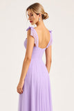 Lilac A Line Spaghetti Straps Long Bridesmaid Dress with Slit
