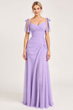 Lilac Maxi Sheath Spaghetti Straps Bridesmaid Dress with Slit