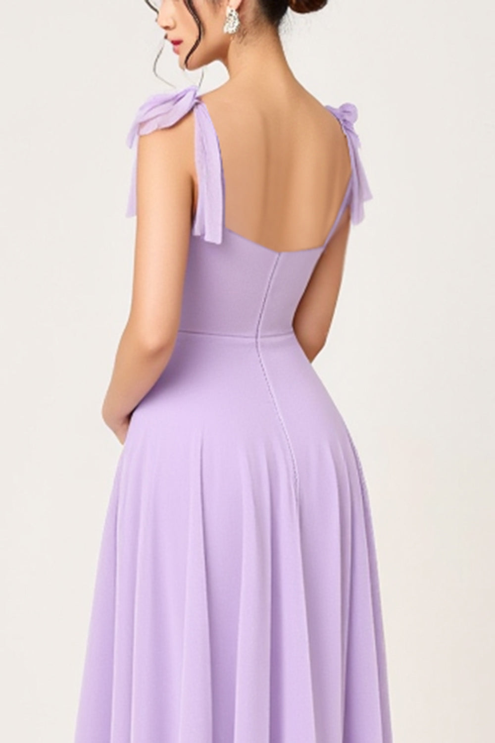 Simple Lilac Sheath Square Neck Maxi Bridesmaid Dress with Slit