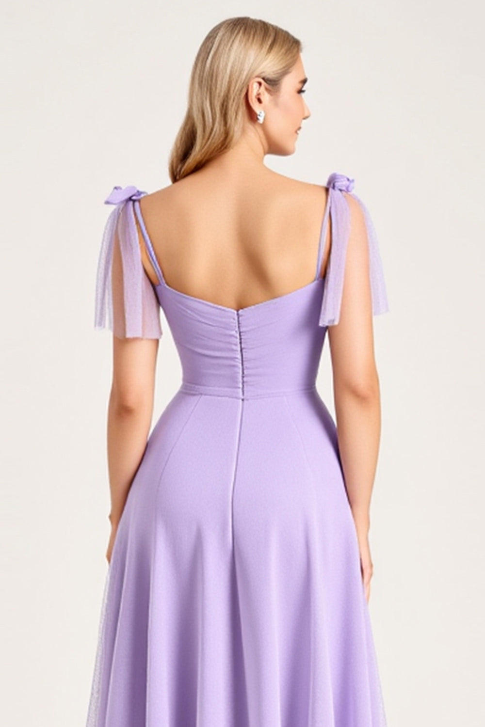 Lilac Spaghetti Straps A Line Long Bridesmaid Dress with Ruffles