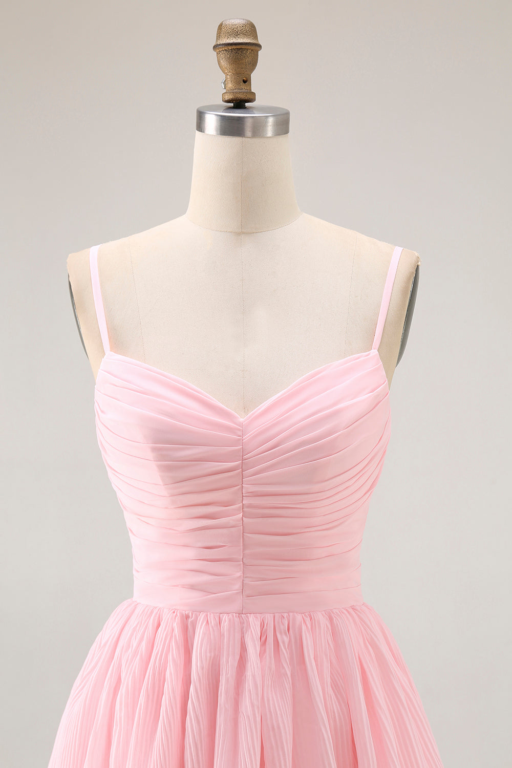 Candy Pink Tiered Spaghetti Straps A Line Long Bridesmaid Dress