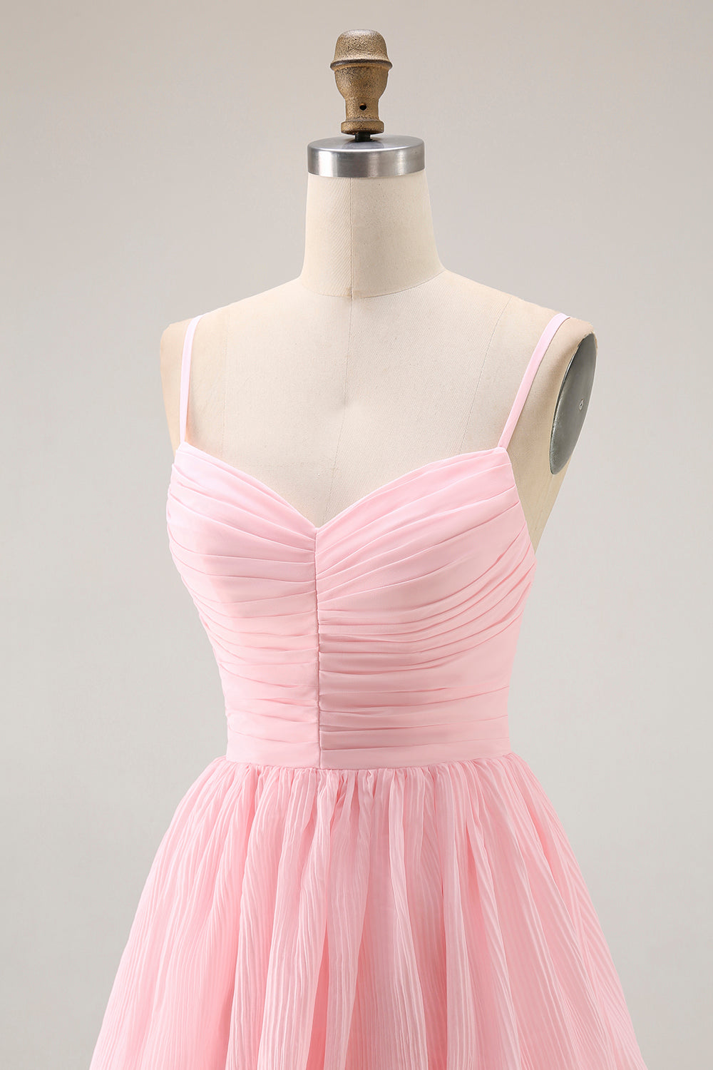 Candy Pink Tiered Spaghetti Straps A Line Long Bridesmaid Dress