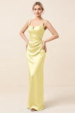 Sky Blue Satin Sheath Maxi Long Backless Bridesmaid Dress