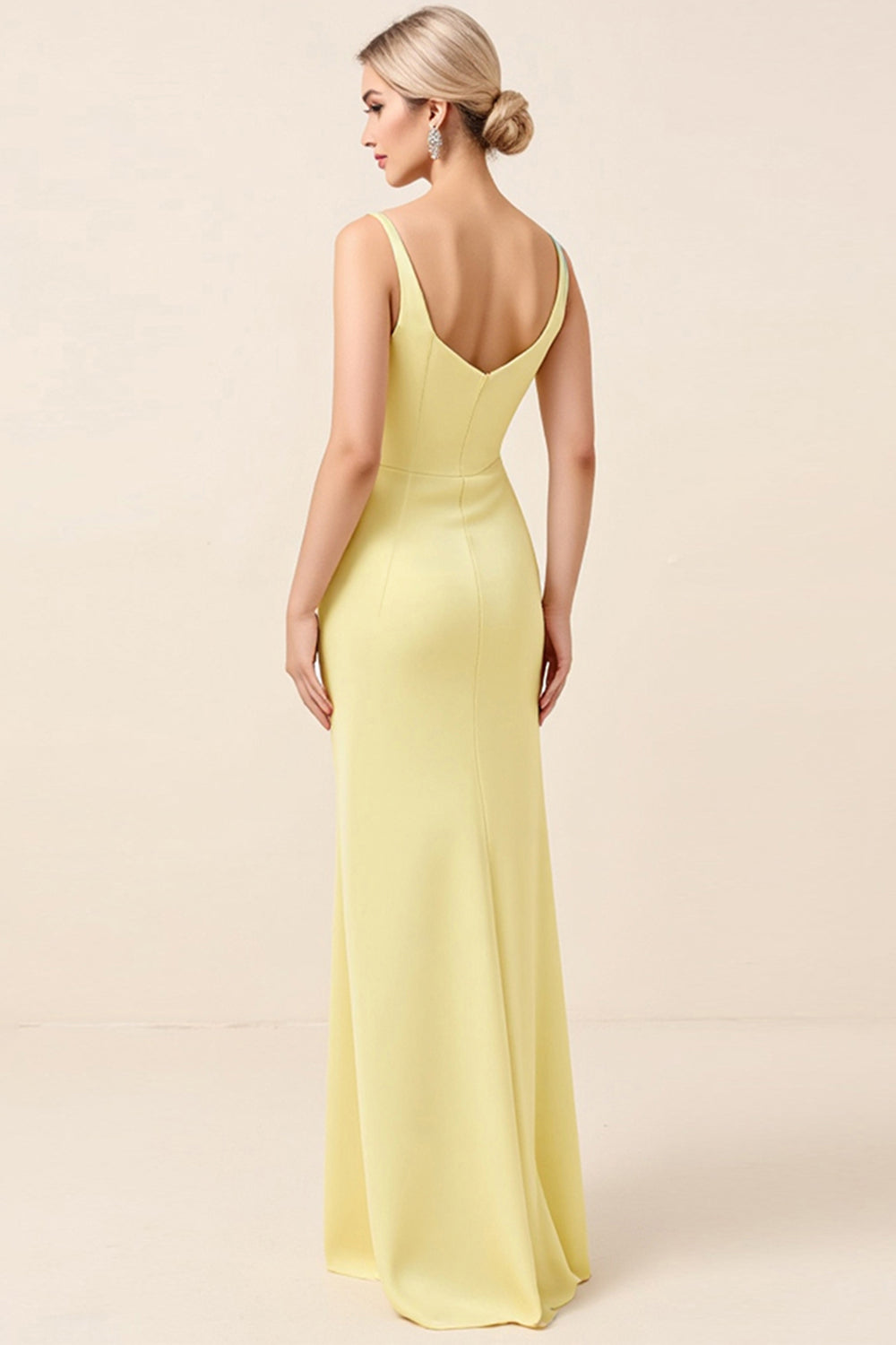 Sky Blue Satin Sheath Maxi Long Backless Bridesmaid Dress
