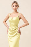 Sky Blue Satin Sheath Maxi Long Backless Bridesmaid Dress