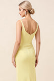 Sky Blue Satin Sheath Maxi Long Backless Bridesmaid Dress